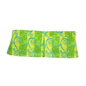 Vintage Set Valances Short Curtains Green Blue Yellow Scroll Stripe Handmade 3